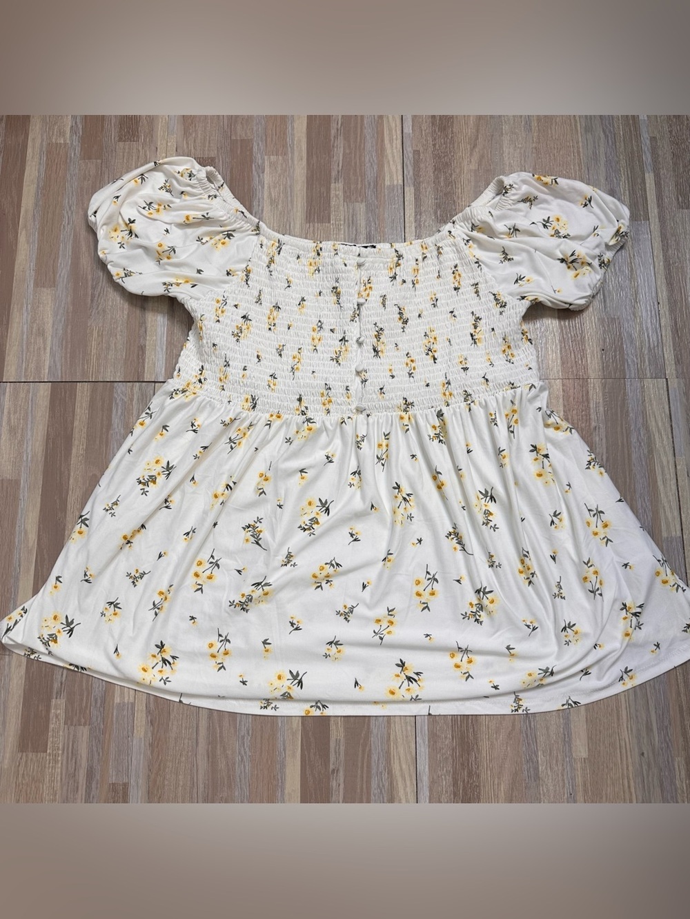 Women’s Maternity White Yellow Floral Smocked Tunic Top Plus Size 1X